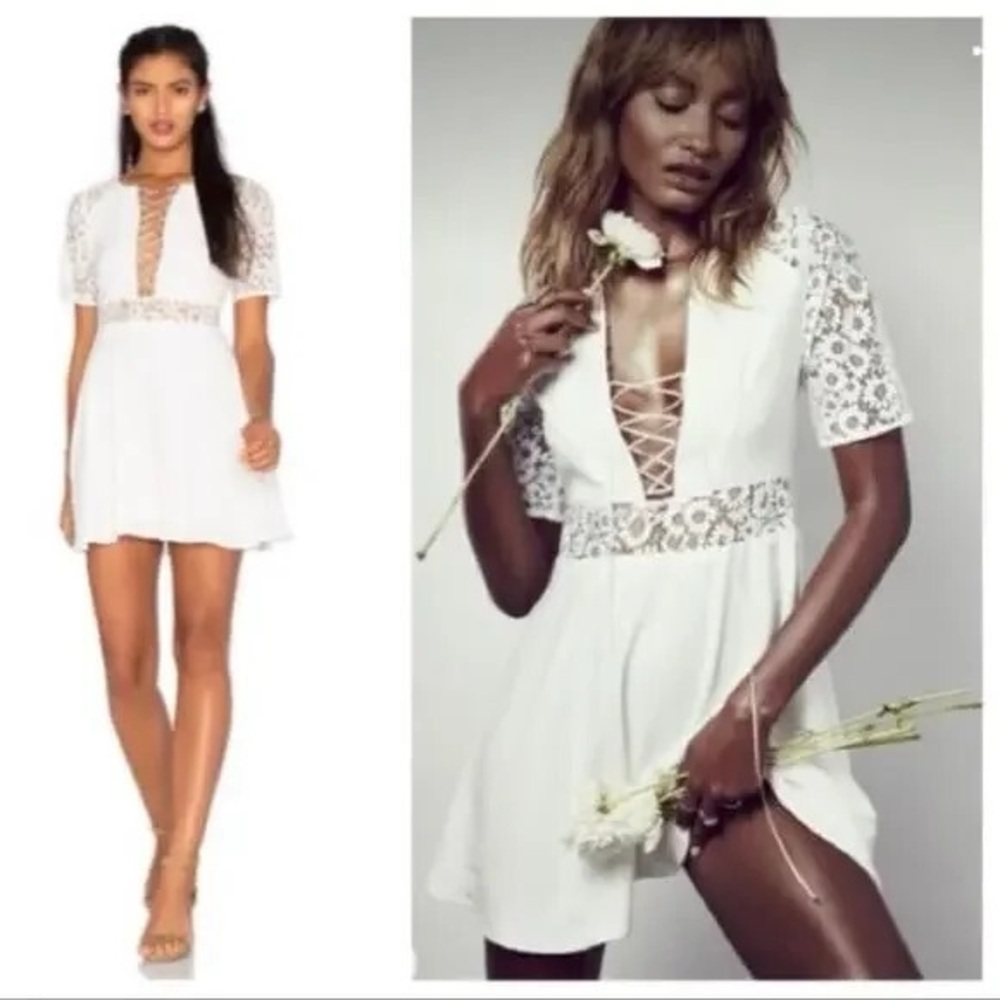 For Love & Lemons x REVOLVE Madeline boho lacy Mini Dress in Ivory Size 6